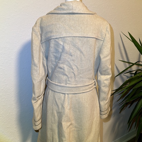 JW Mays inc cream belted long wool winter coat Medium double breasted vintage - Picture 6 of 14